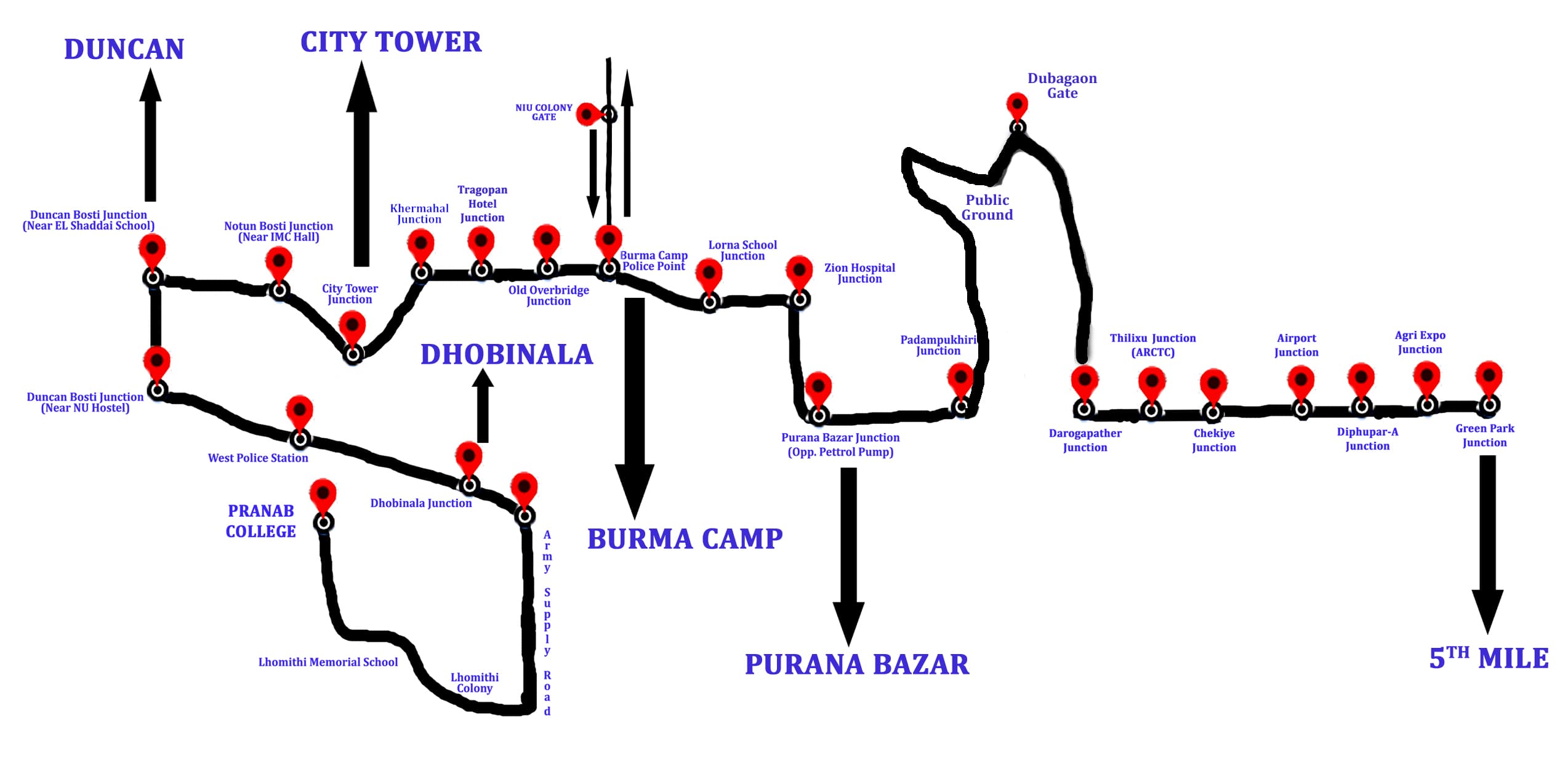 Bus Route Map — 5th Mile to Pranab College