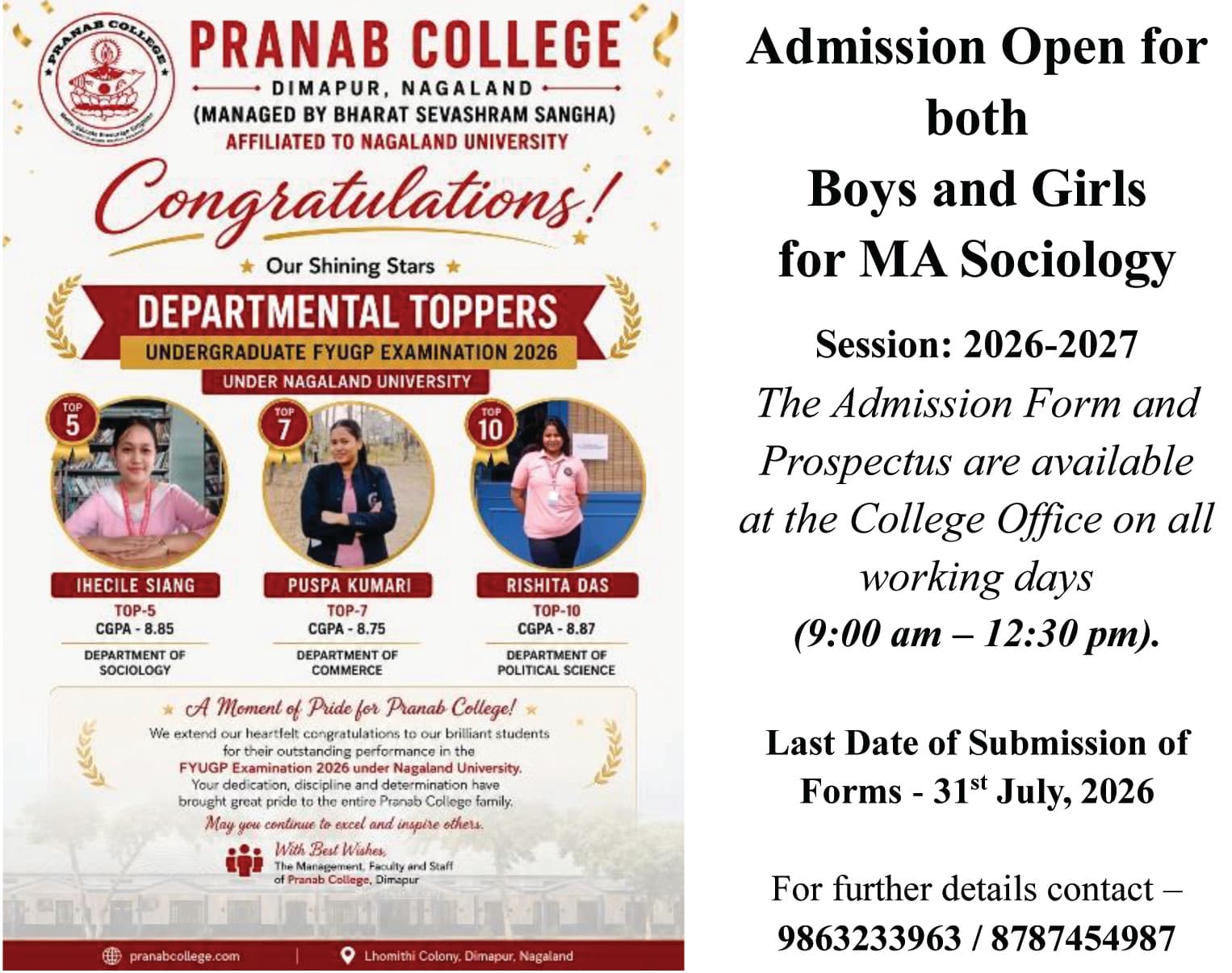 Pranab College MA Admission 2026